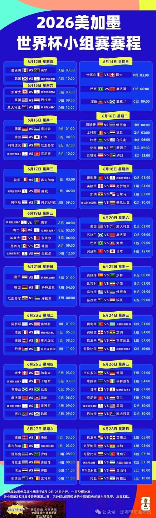 2026世界杯完整赛程一览比赛时间表官网入口